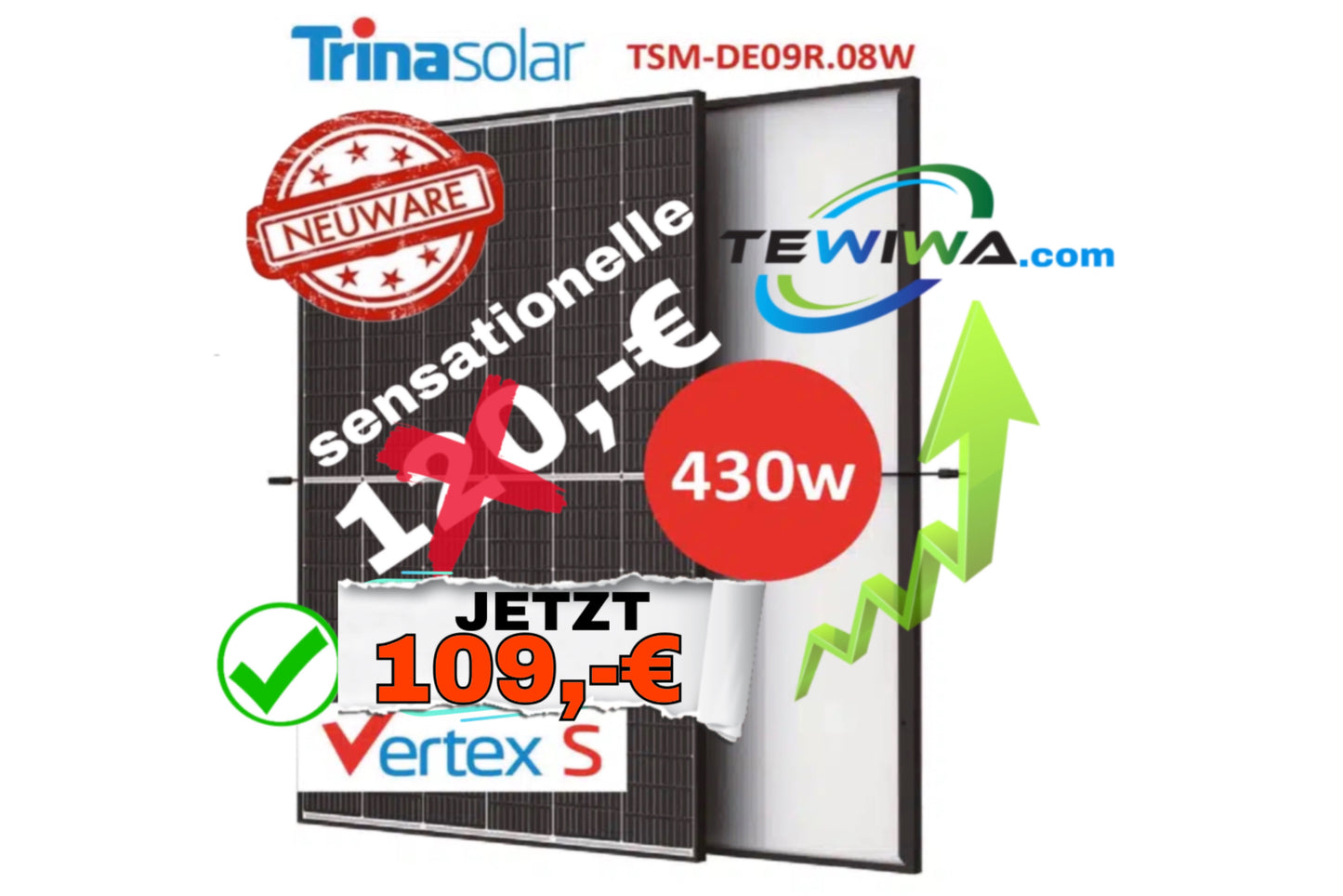 Kurzzeitig im Angebot: Trina Vertex S Mono 430 W DE09R.08 - Half-Cut Mono schwarzer Rahmen
