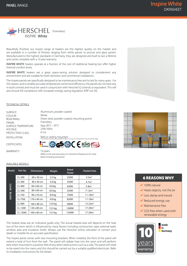 Herschel Infrarotheizung UV-Panel Modell Inspire
