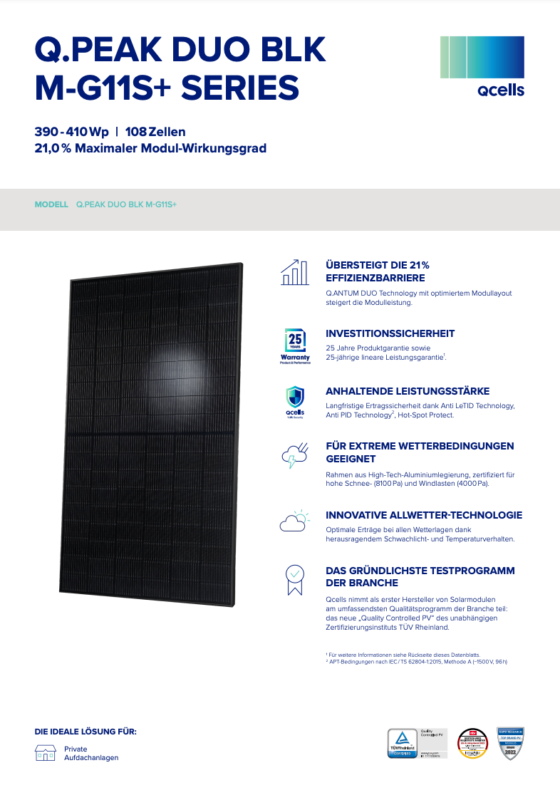 Full Black is beautiful: Q-CELLS Q.PEAK DUO-M-G11S+ BLK 400 Wpeak Solarmodul FULL BLACK, 25 Jahre Garantie, sofort lieferbar