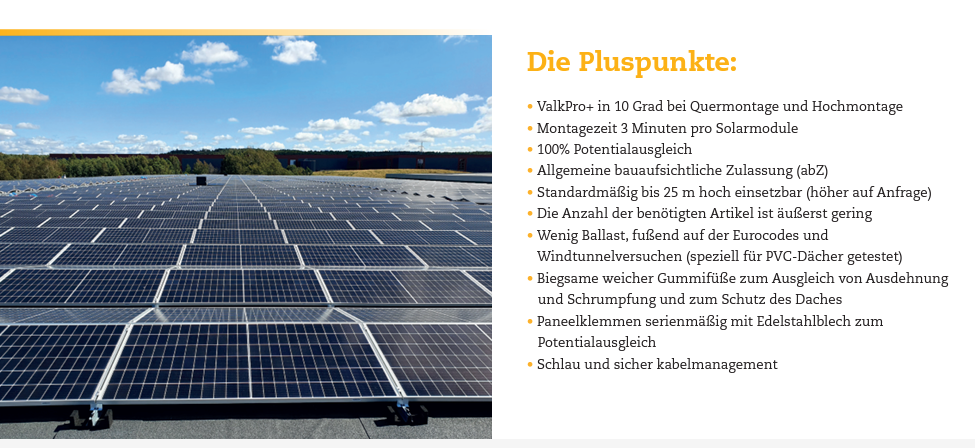 ValkPro+ Süd und Ost-West L10 Flachdachsystem Unterkonstruktion Querformat