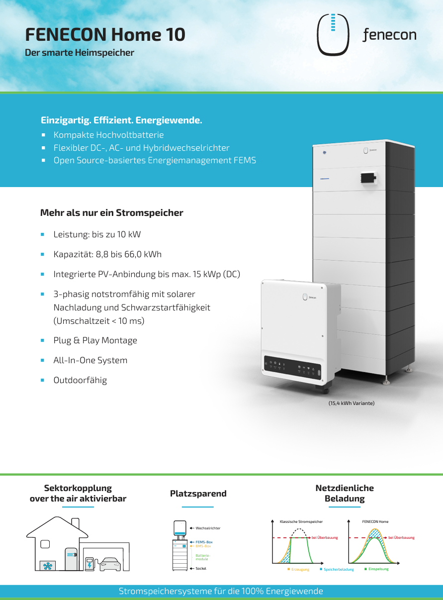 Fenecon Home DC10 Hybridwechselrichter + Batteriespeicher in verschiedenen Größen, inkl. SPD2 und Notstromfunktion, Deutscher top Hersteller