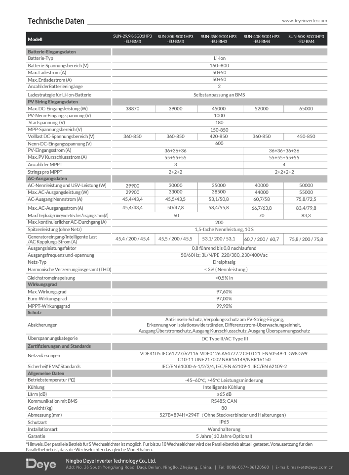DEYE Hybridwechselrichter SUN-..K-SG01HP3-EU-AM2 - alle Größen - 5 bis 50 kW