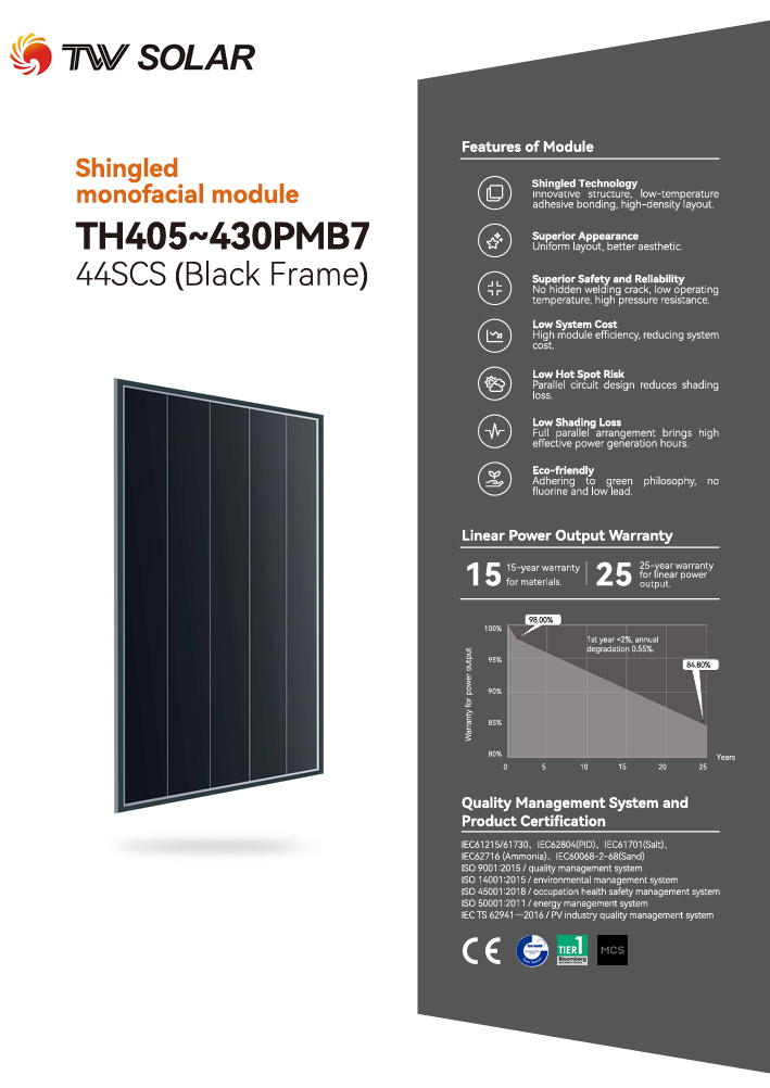 DEAL ! Begrenzt ! 420 Wp shingled Solarmodul PMB7-44SCS TW Solar Tier1 MONO geschindelt