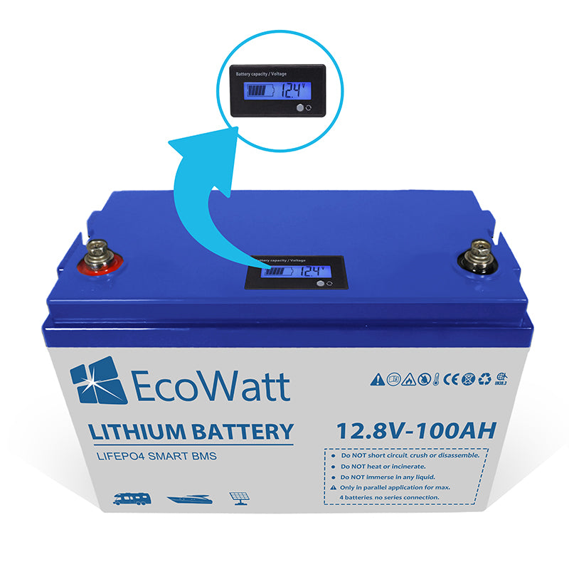 EcoWatt LiFePO4 Lithium Batterie 12.8V 100Ah SmartBMS-ohne Bluetooth-mit LED Display