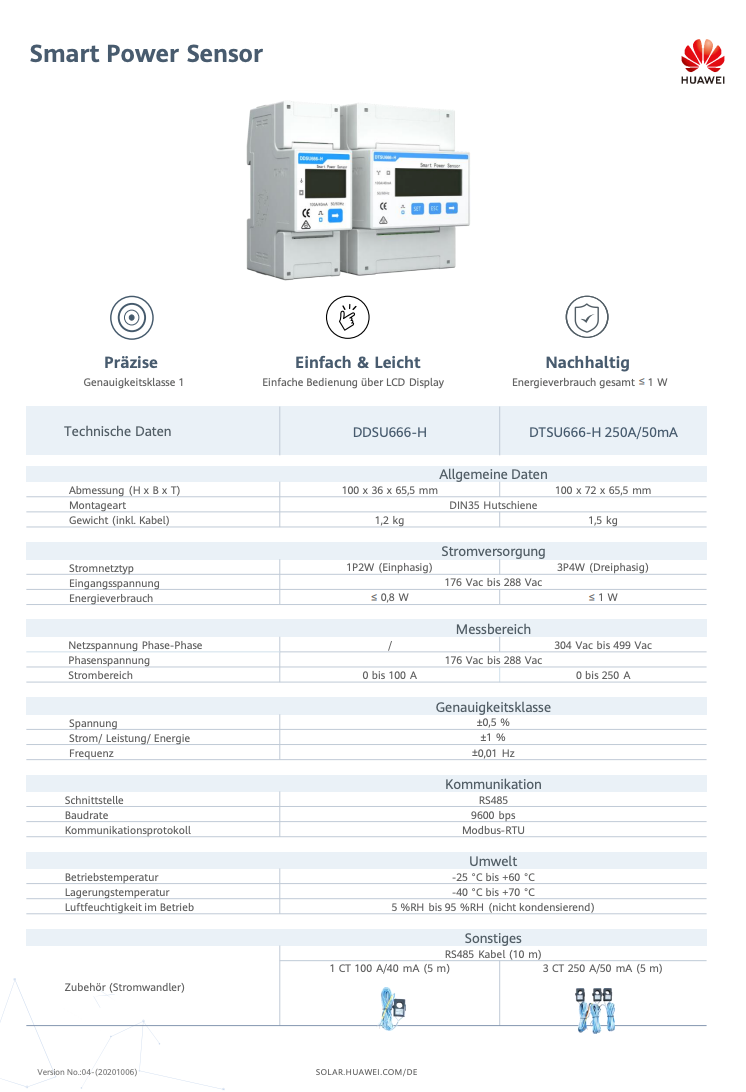 HUAWEI Smart Power Sensor DTSU666-H 250A/50mA SmartMeter