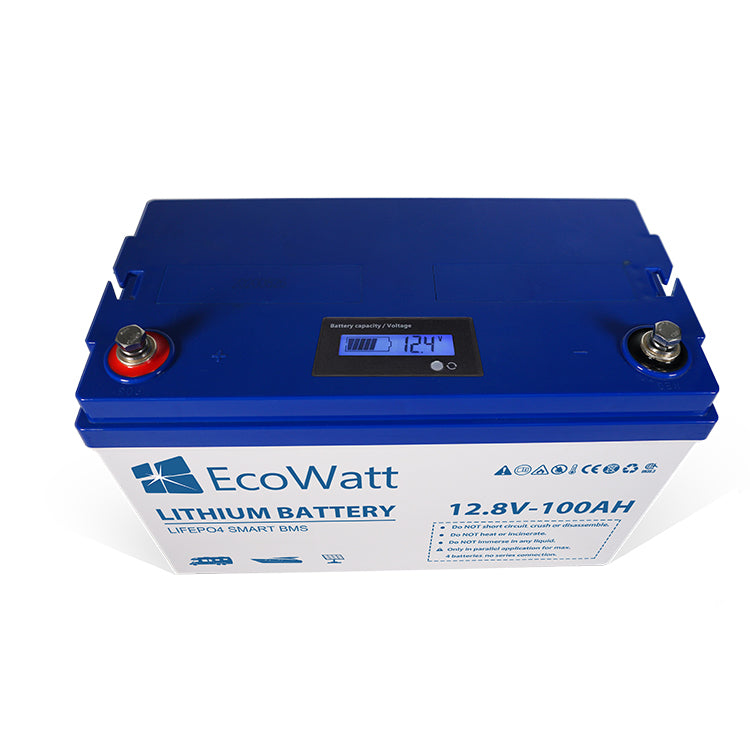 EcoWatt LiFePO4 Lithium Batterie 12.8V 100Ah SmartBMS-ohne Bluetooth-mit LED Display