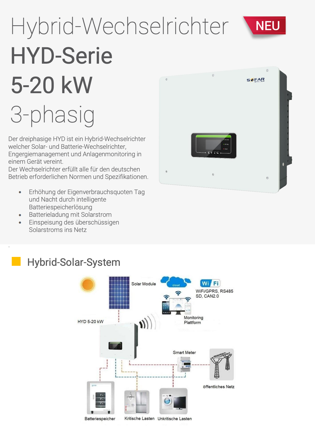 Top-Seller: Sofar Solar HYD 5k - 20KTL-3ph Hybridwechselrichter