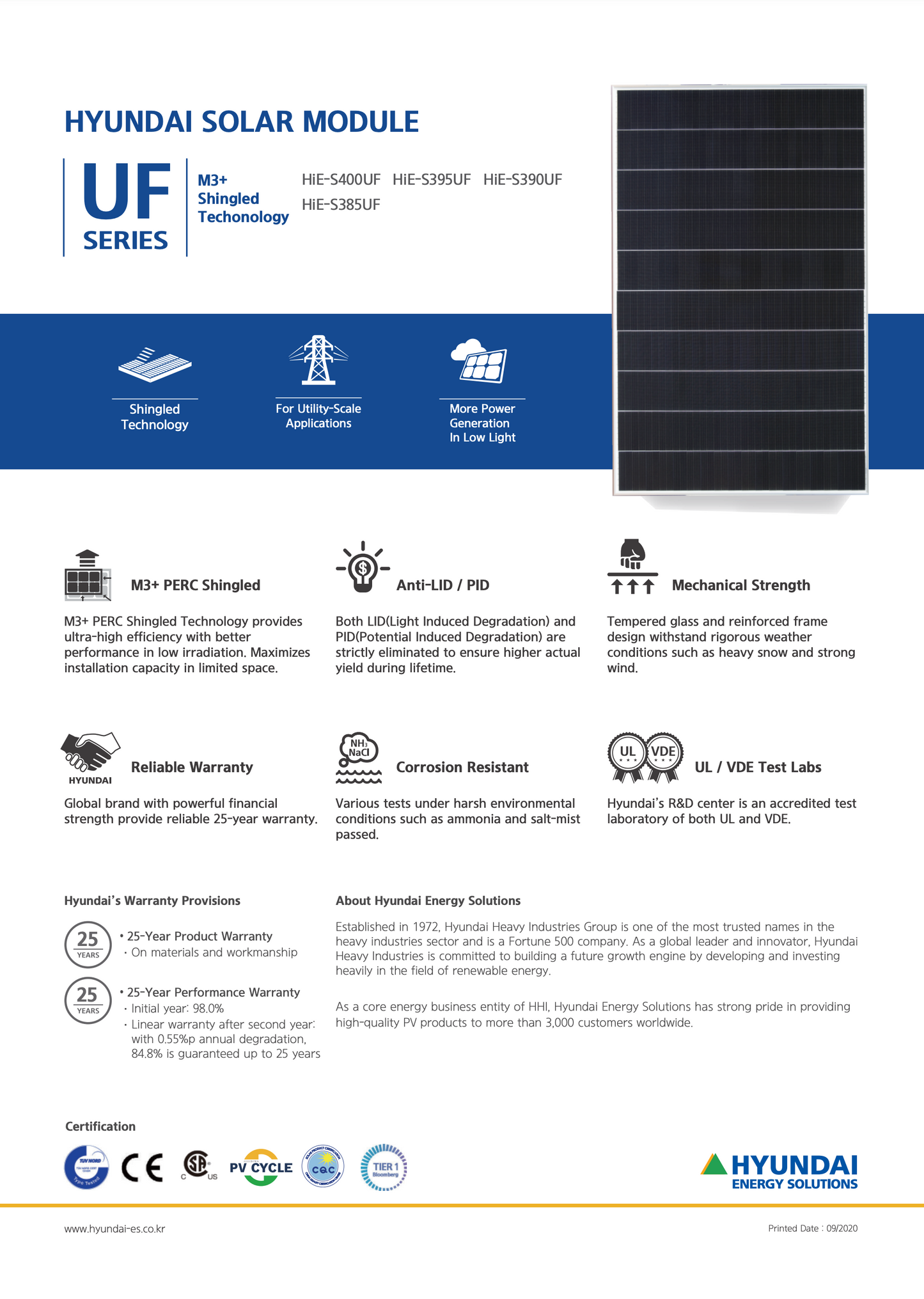 Solarmodul Hyundai 390W HiE-S390UF shingled black frame
