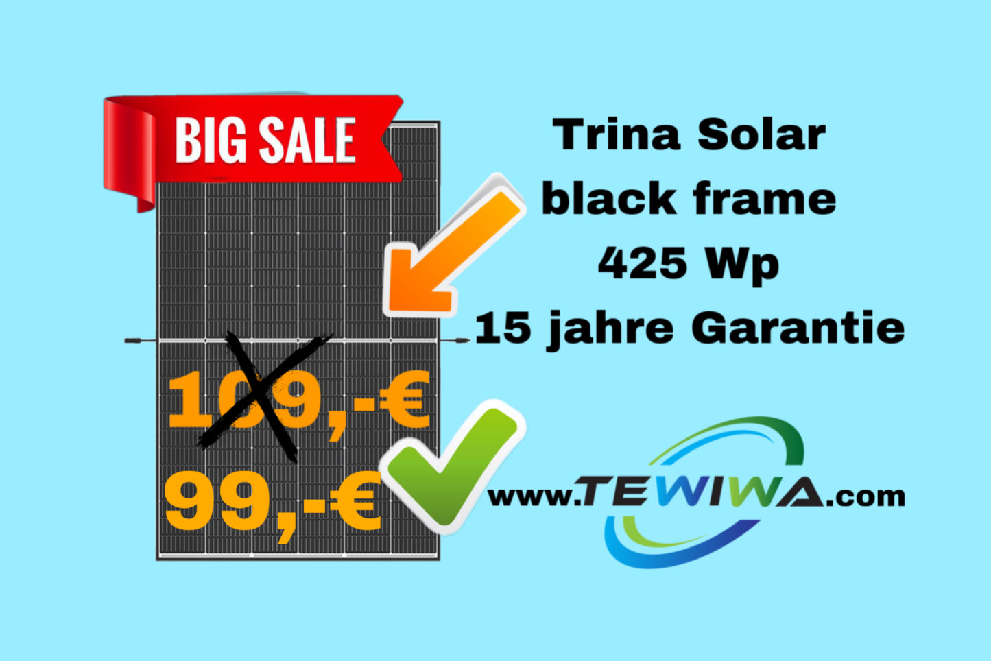 99,-€/Modul ! Trina Vertex S Solarmodul Mono 425 Wp DE09R.08W DE09R.08 - Half-Cut 1500V Schwarzer Rahmen