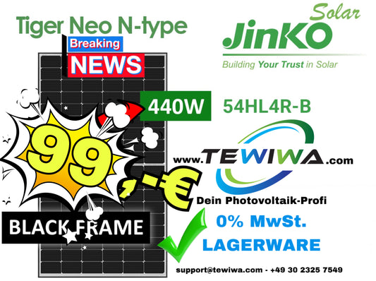 440 Wp - Jinko Solar TIGER NEO JKM440N-54HL4-V Black Frame Solarmodul PERC Halbzelle N-Type