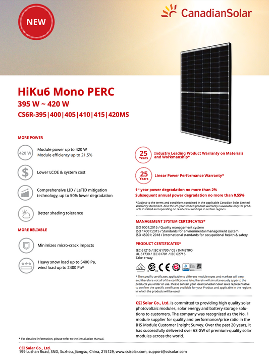 Canadian Solar CS6R-HiKu6 Mono PERC 415 Wpeak Halfcut Black Frame, schwarzer Rahmen, Solarmodul