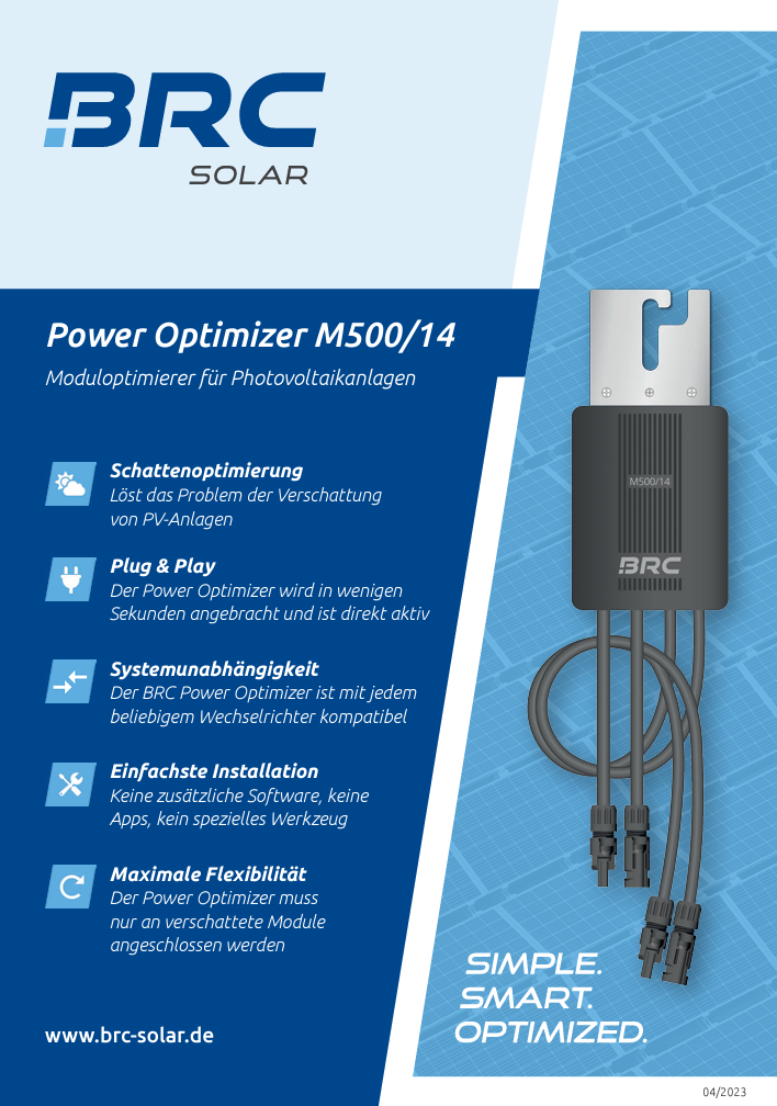 BRC-Solar POWER OPTIMIZER M500/14 Leistungs-Optimierer auf Modulebene - Moduloptimierer - Schattenmanagement