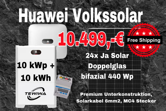 Huawei Volkssolar Komplettset 10 kWp + 10 kWh Batterie + UK + Kabel + Stecker