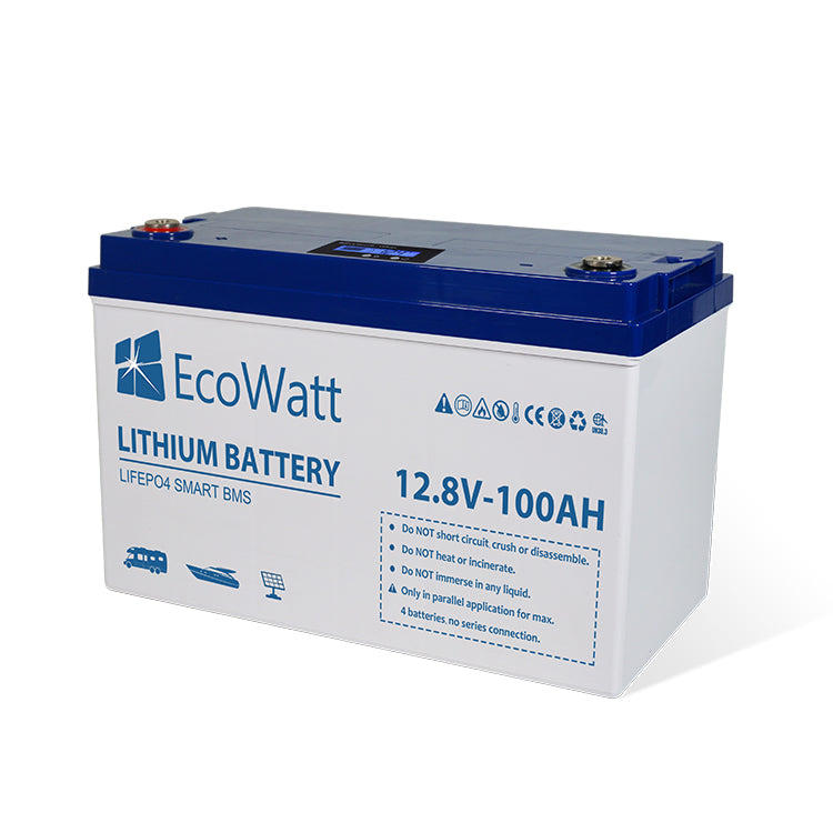 EcoWatt LiFePO4 Lithium Batterie 12.8V 100Ah SmartBMS-ohne Bluetooth-mit LED Display