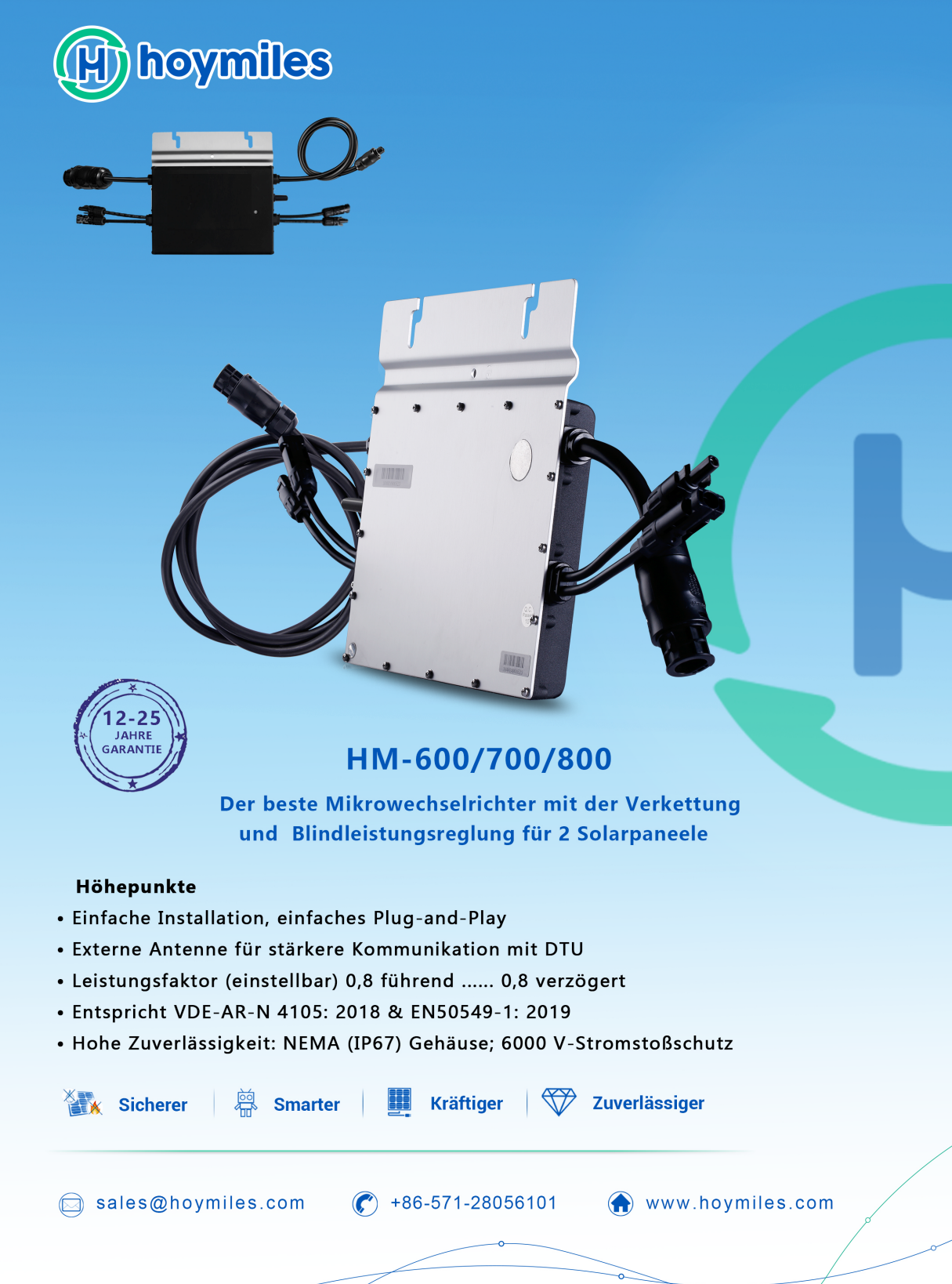 Hoymiles HM-600: 600W Micro-Wechselrichter für 2 Solarmodule, IP67