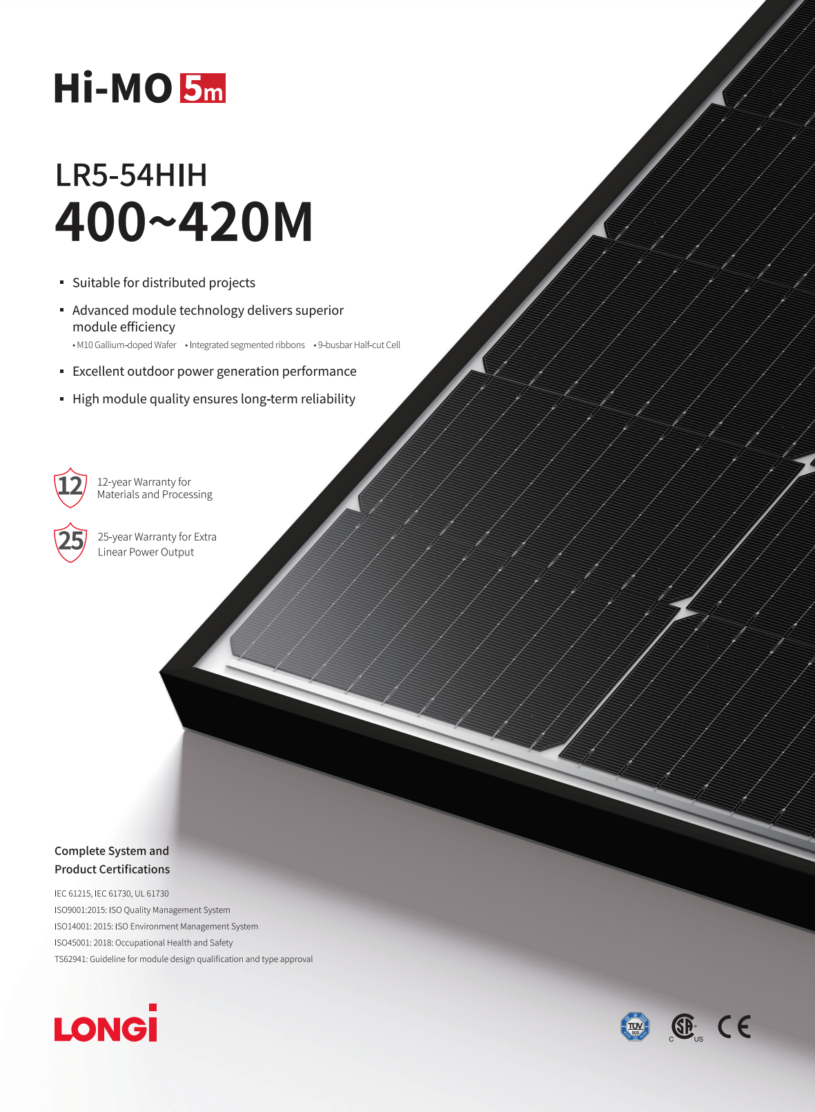 Longi Solarmodul Mono 405 Wp Black Frame Half Cut PERC