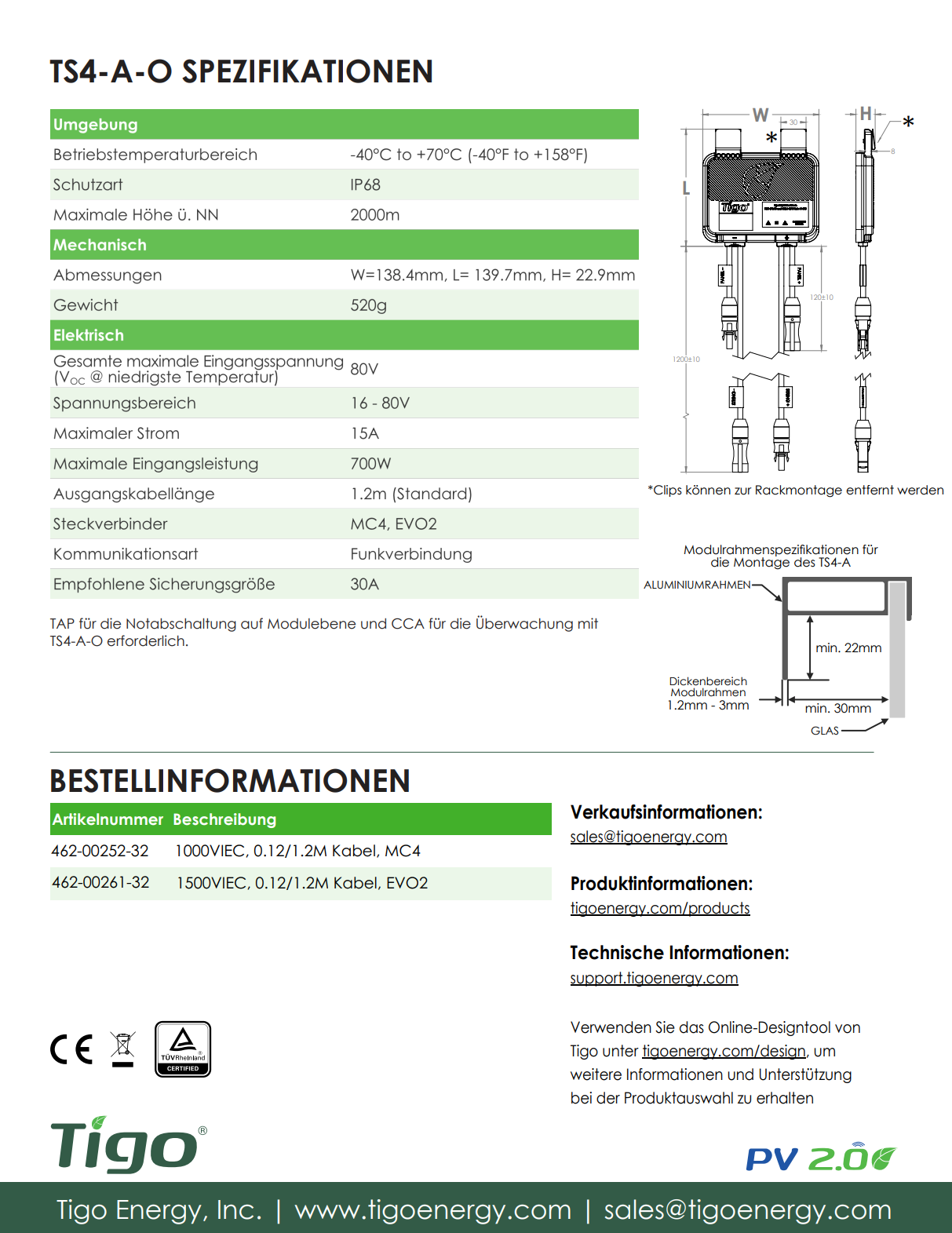 Abholware Rhein-Main: TIGO TS4-A-O 700 W MC4 15A Solar Leistungs-Optimierer Photovoltaik