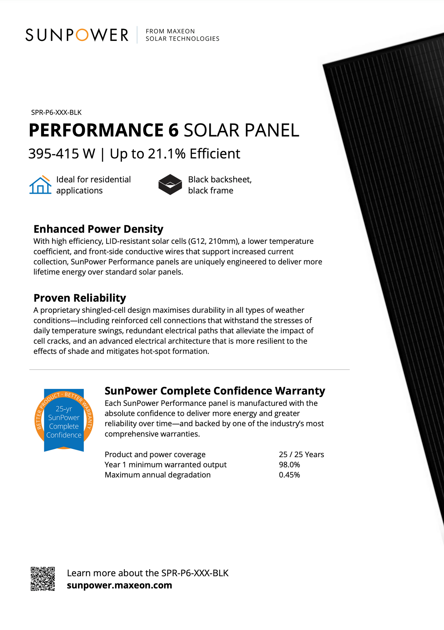 SunPower Solarmodul Performance P6 405 Wp Full Black 30 mm Photovoltaikmodul shingled