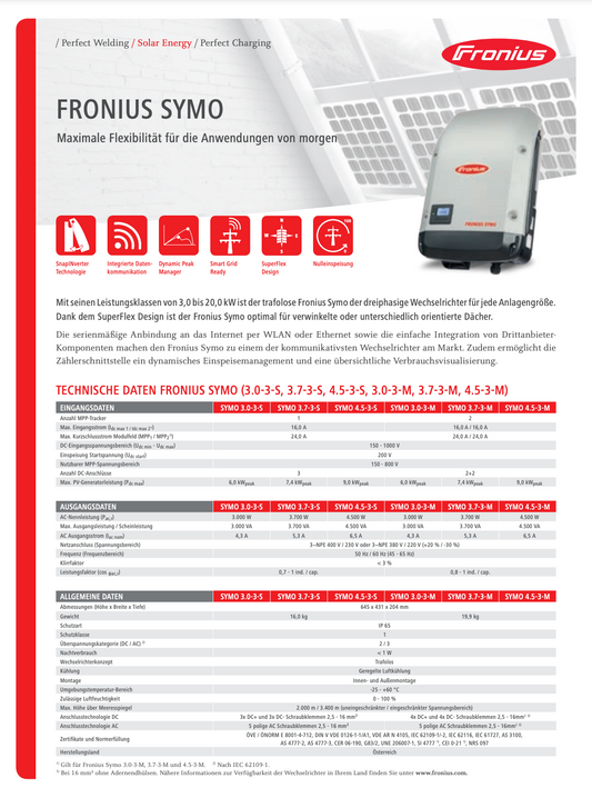 Fronius Symo 3-M 3-phasige Wechselrichter mit Variantenauswahl