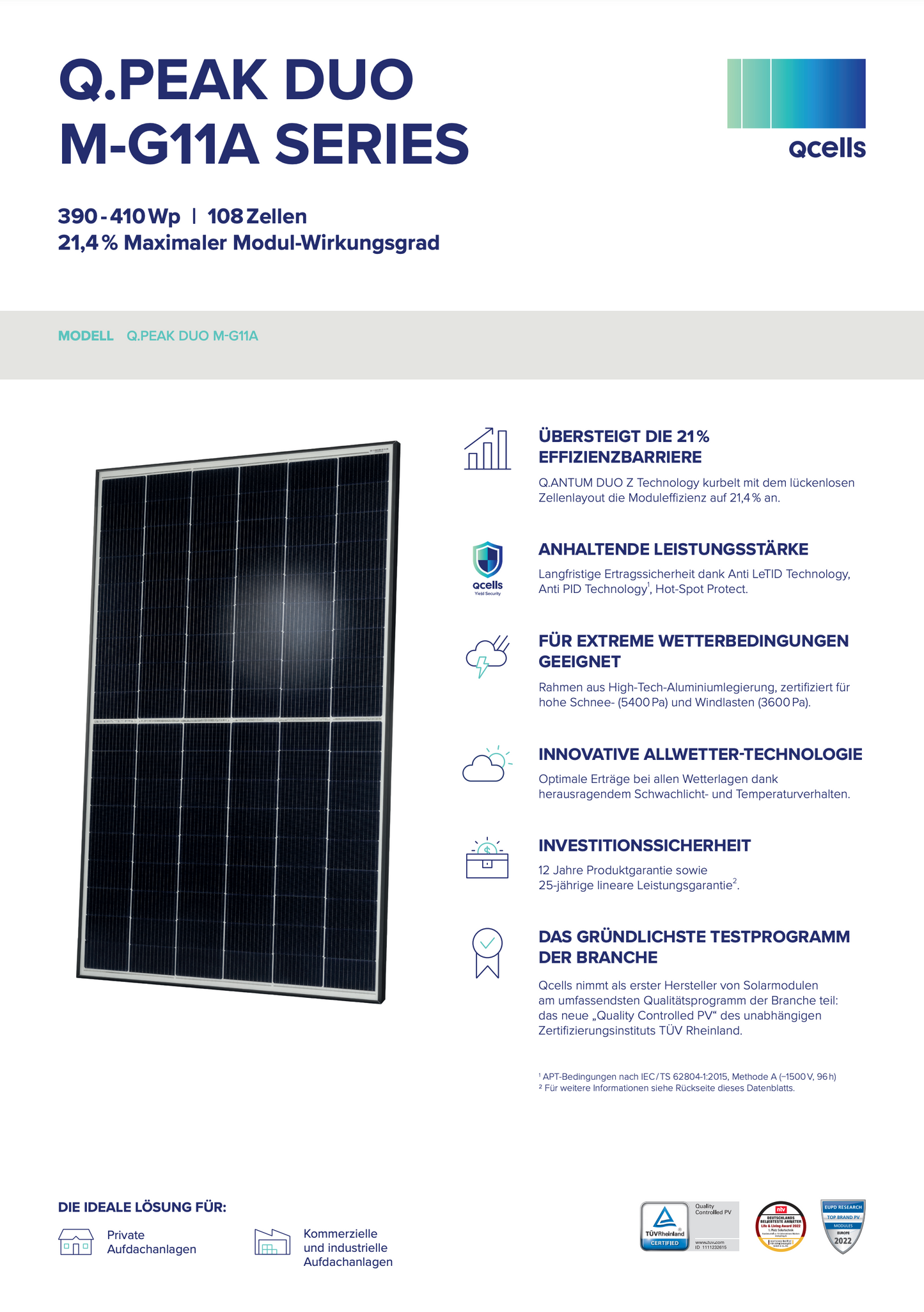 Top Preis-Leistung - Solarmodul Q-CELLS Q.PEAK DUO-M-G11A 395 Wpeak schwarzer Rahmen sofort lieferbar, Deutscher Hersteller